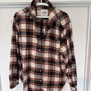 Aerie Women’s Casual Plaid Shirt in Brown and Black